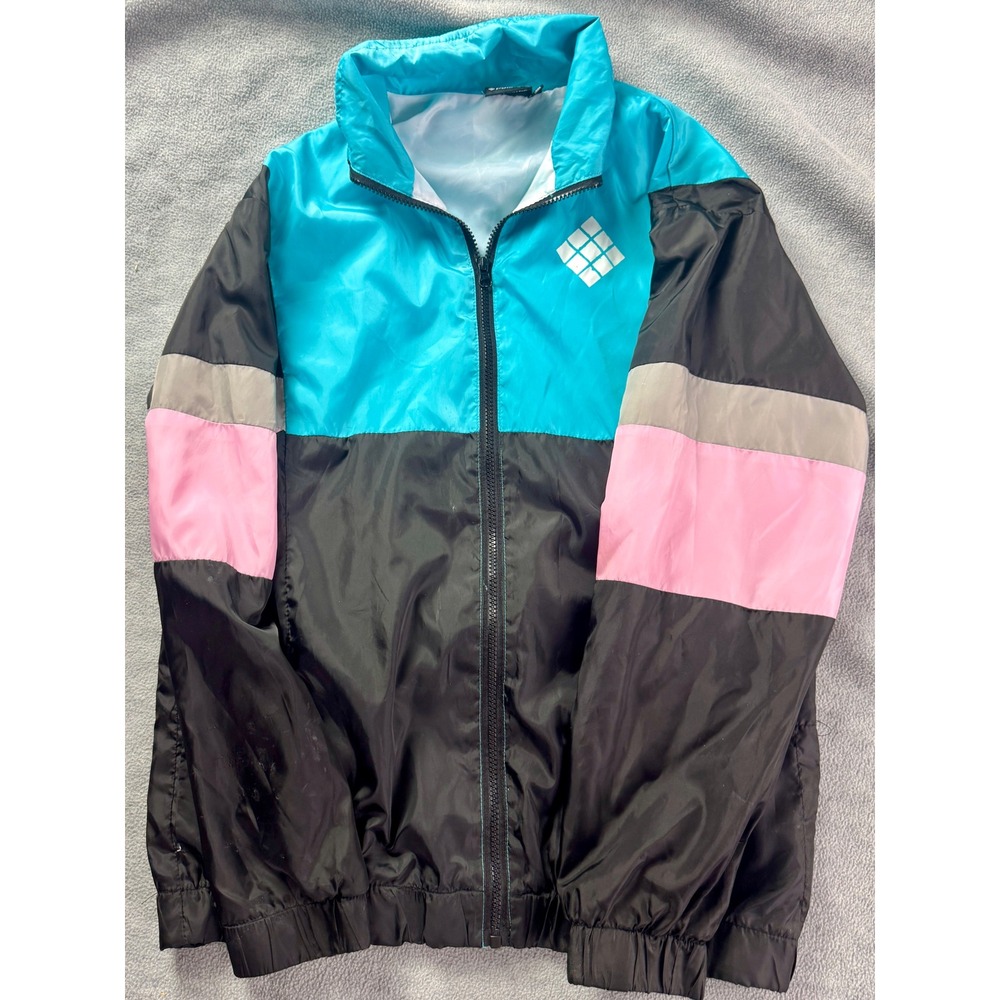 Polaroid Windbreaker Jacket Mens Small Teal Black Pink Colorblock Retro Full Zip